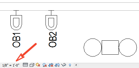 Wall mounted lighting fixture with plan view symbol (generic annotation) - Scale A